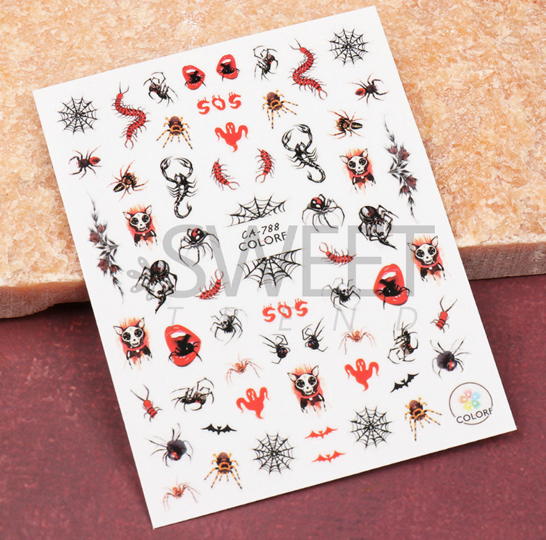 3D Nail Art Sticker Decal Halloween Skull Cross Pumpkin Spider Web Ghost NS41
