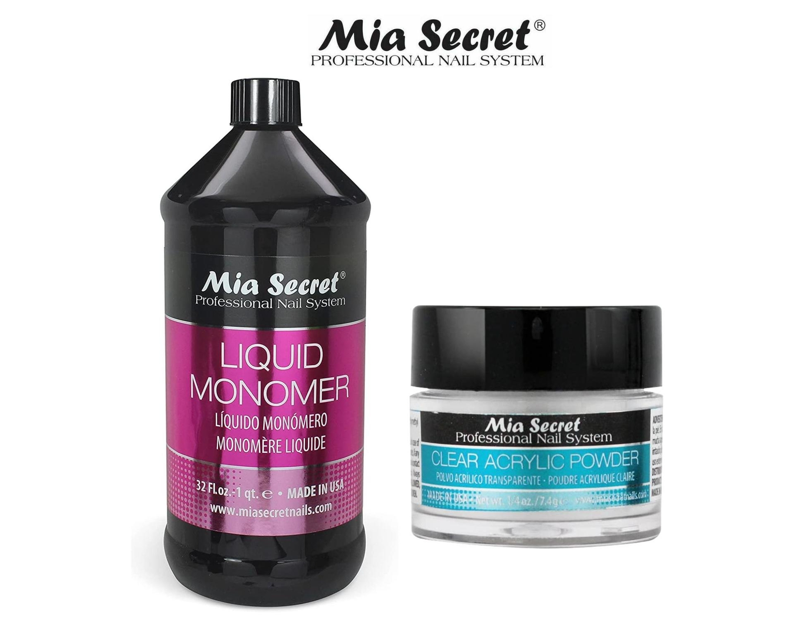 Mia Secret Liquid Monomer 32 oz and Clear Powder 0.25 oz