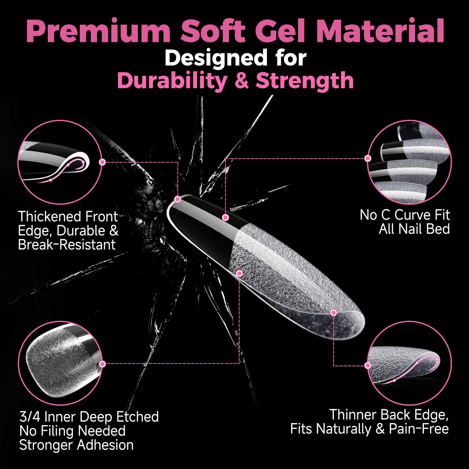 UNA GELLA Gel Nail Tips Square & Squoval Short, 504pcs Short Round Clear