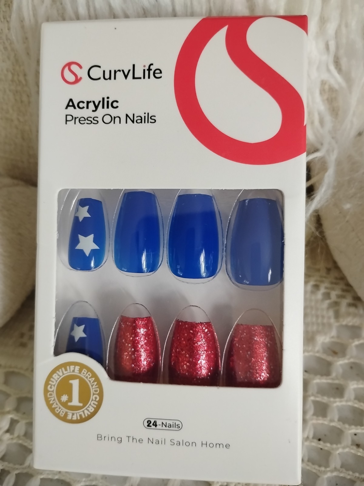 Curvlife Press On Nails With Glue Brand New, Red/ White And Blue Nails