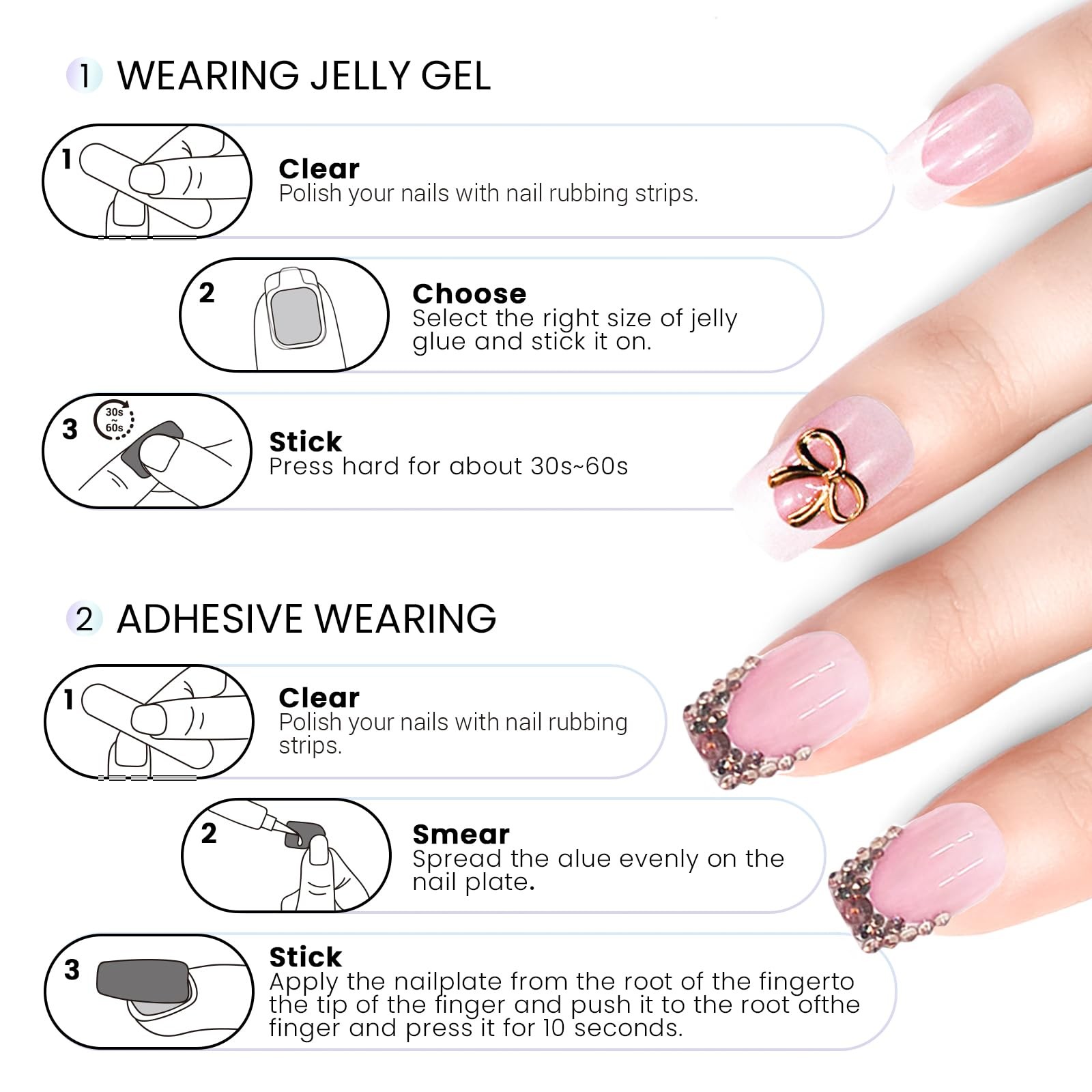 144 Reusable Press-On Nails Set | 12 Sizes, 6 Styles, Cute Bow Design