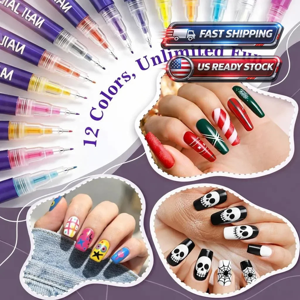 12 Colours Nail Art Markers, Nail Art Pens, Nail Polish Pens Set with Fine Ti…