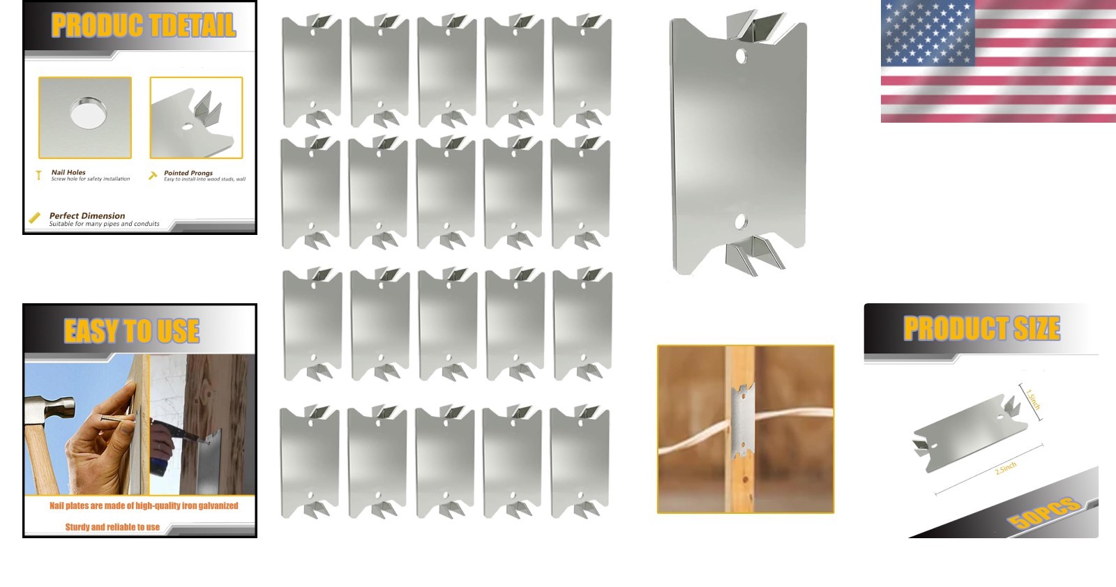 Versatile Nail Plate Shields 1.5×2.5 Inch – 50 Pack for Secure Wiring Protection