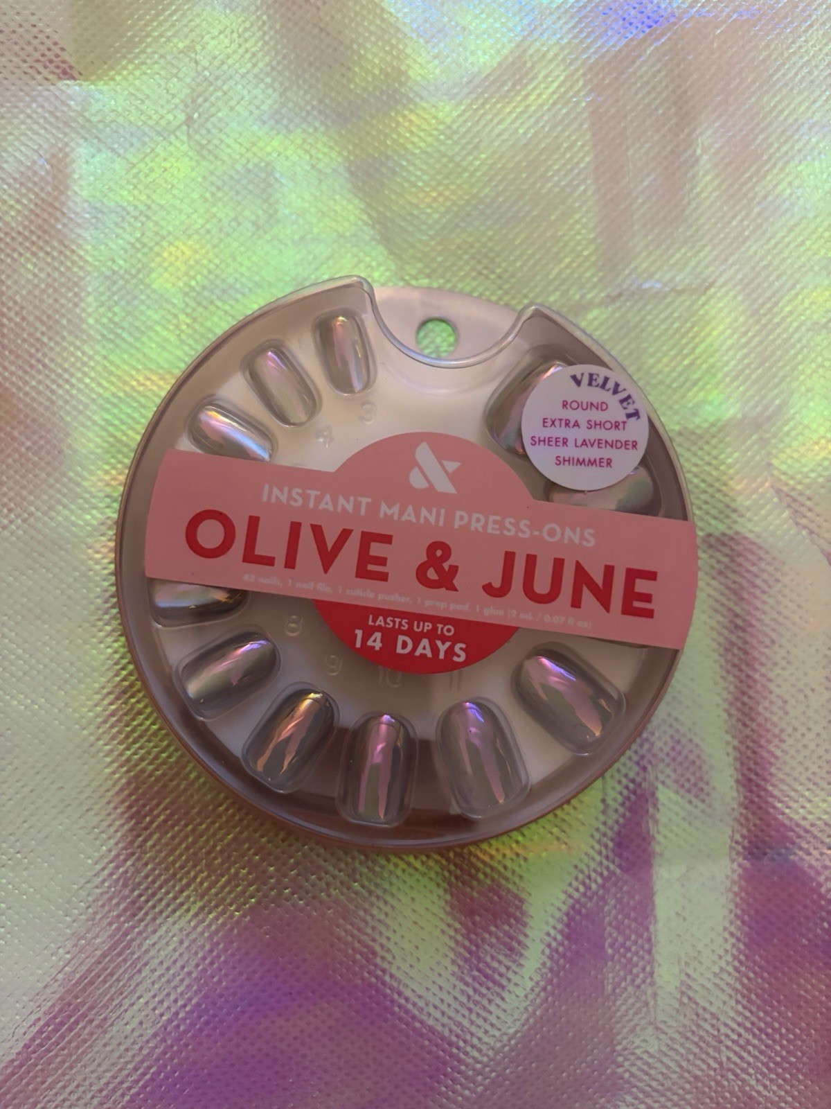 Olive June Instant Mani Press-On Nails Round Extra Short Sheet Lavender Shimmer