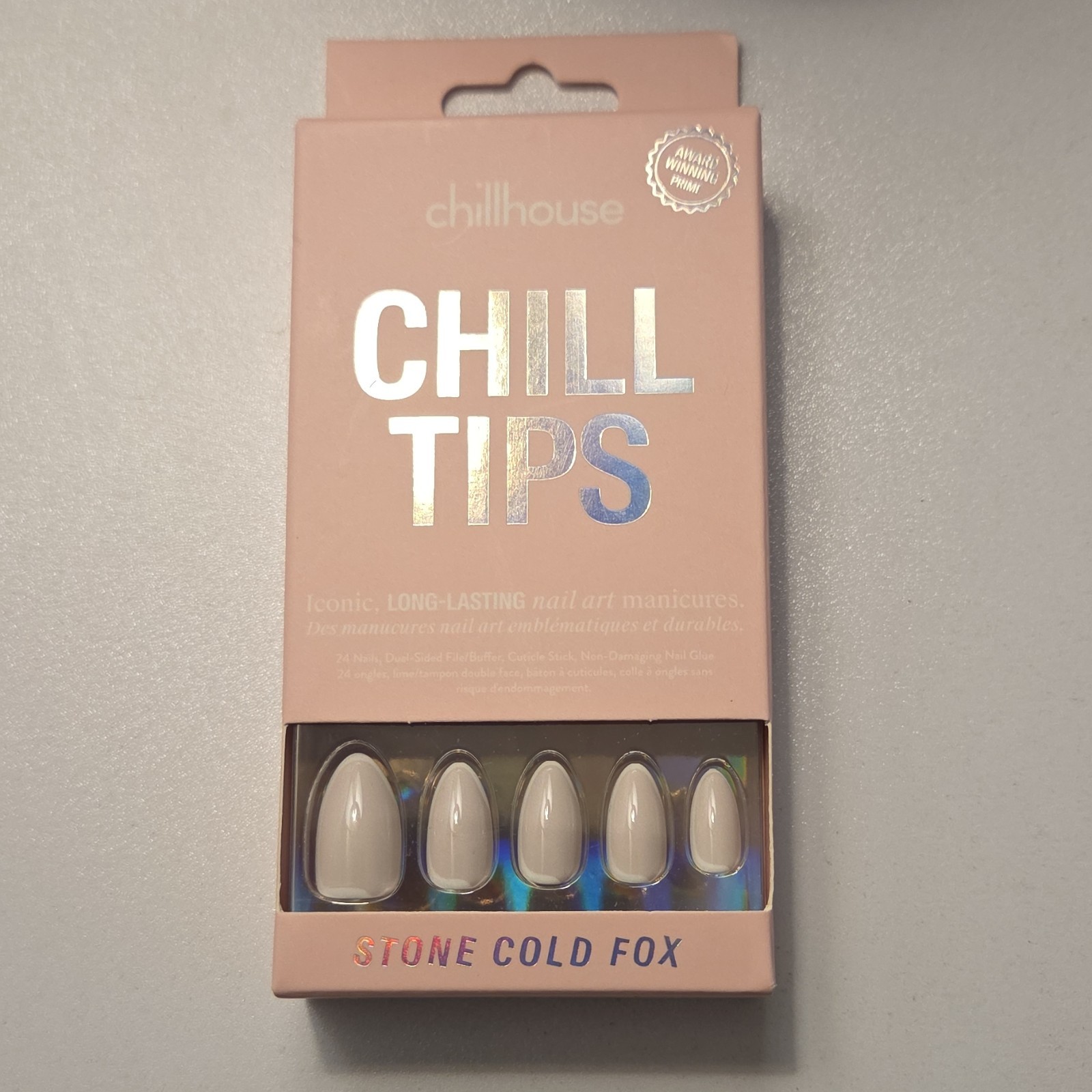 chillhouse Press-On Nails, Beige Shiny, Almond, Full Cover, Stone Cold Fox