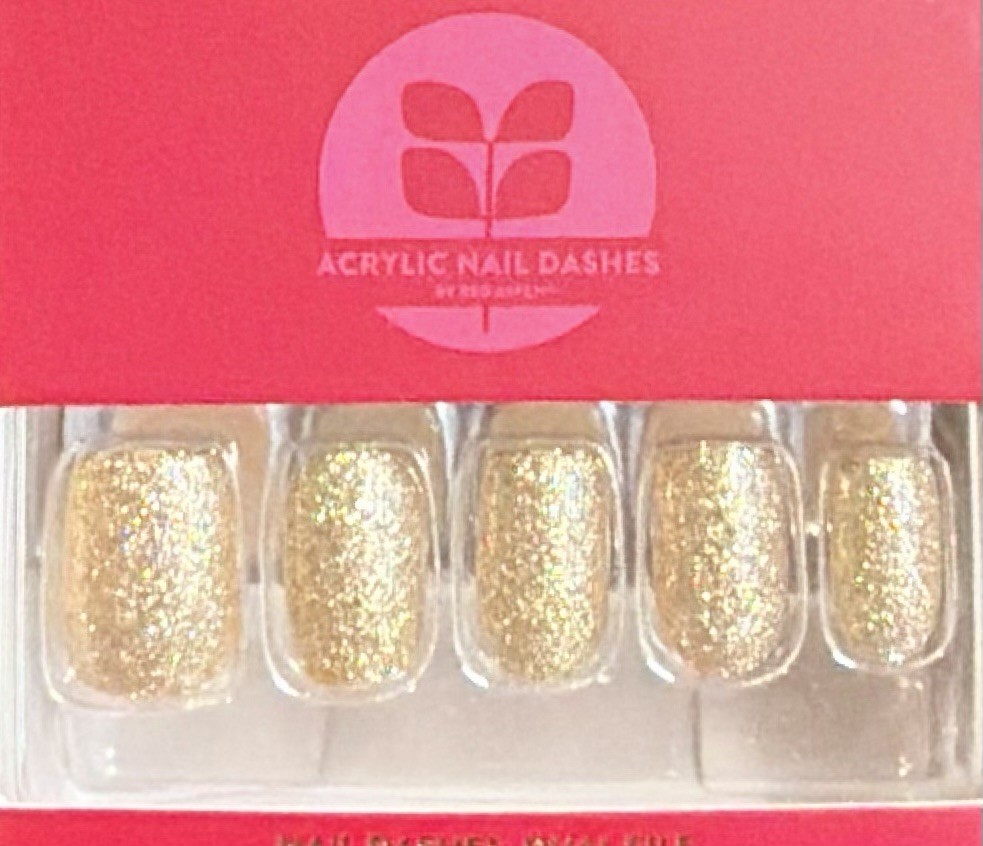 Red Aspen Short Squoval Acrylic Gold Glitter Hannah’s Lessons In Gratitude ✨