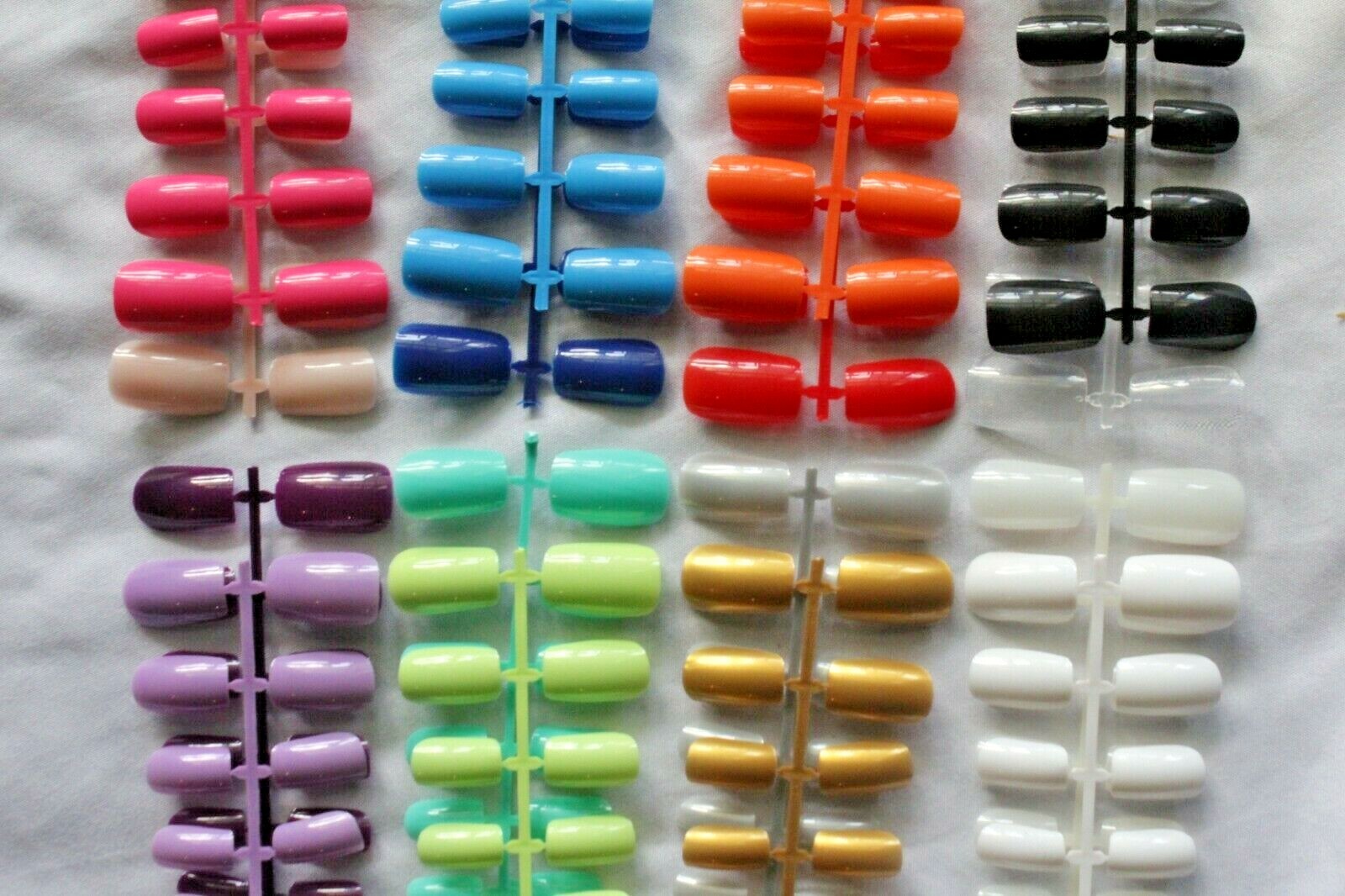 24 96 SHORT Full Cover SQUARE Pre Shaped Coloured Tips Fake Glue On False Nails