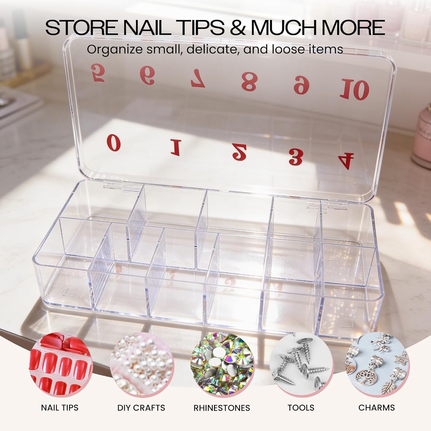 Clear 11 Compartment Nail Art Tip Organizer – Durable & Stylish Storage Case