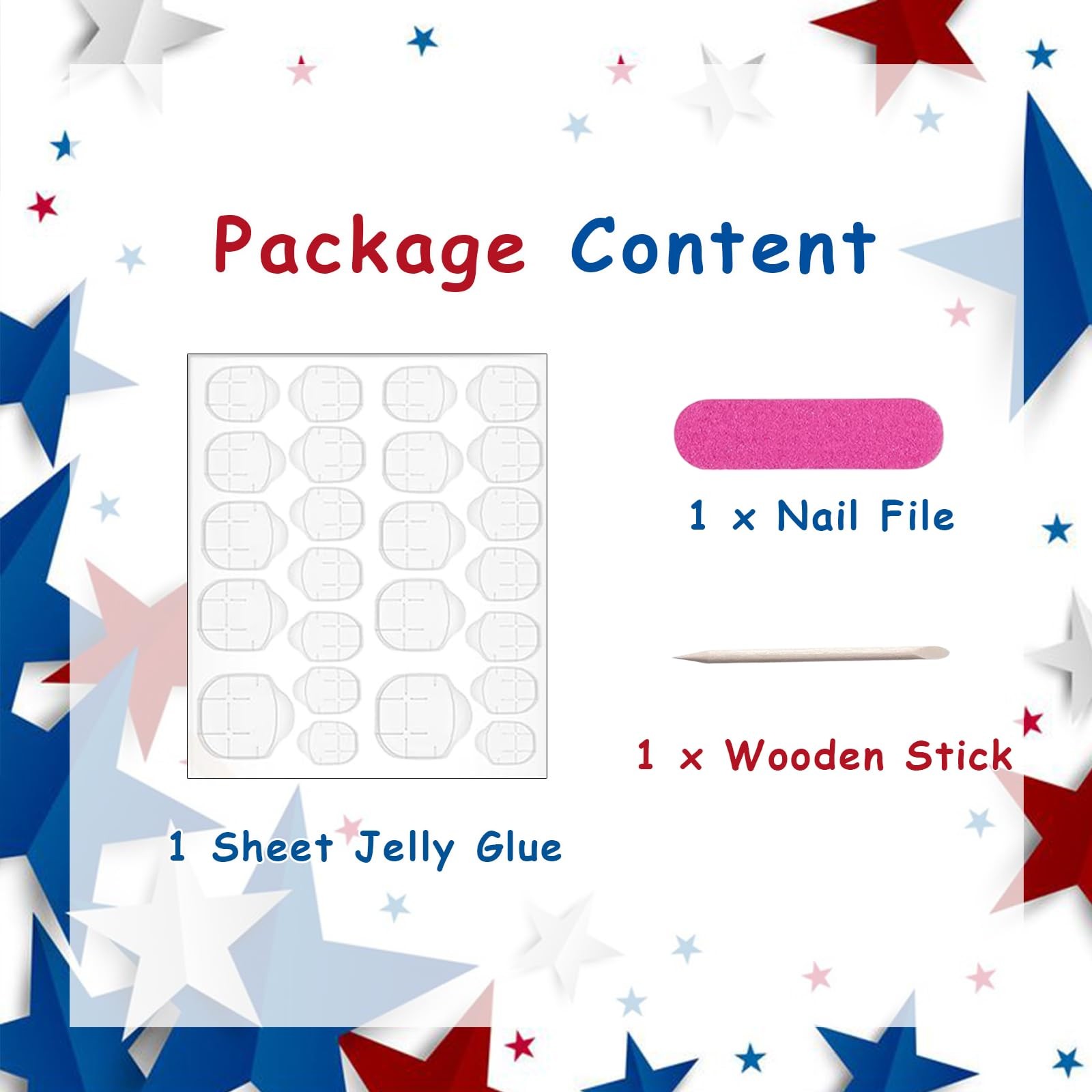 24Pcs 4th of July Press on Nails Short Square Fake Nails with Red Blue Star R…