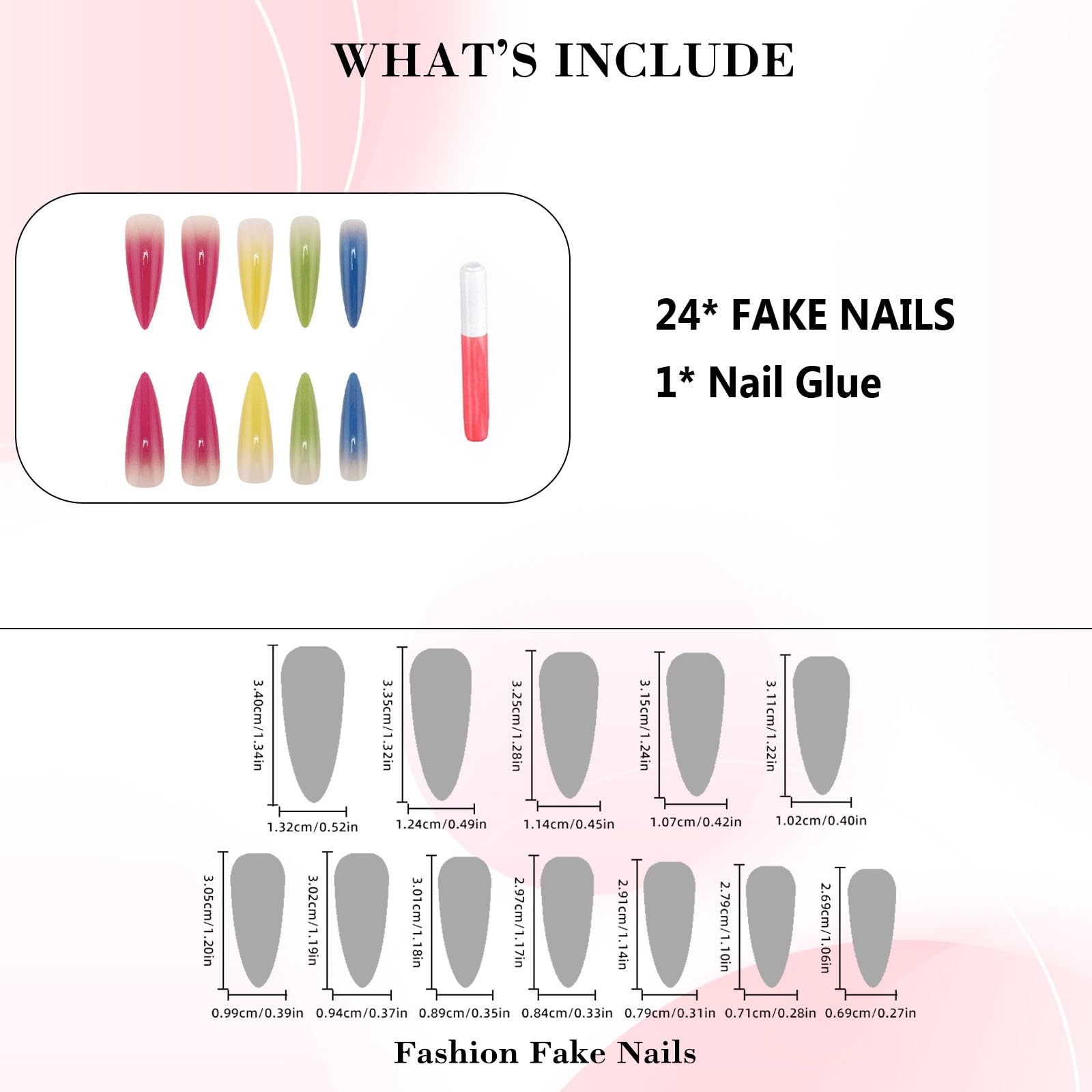 IMRAIN Colorful Ombre Press on 0.04 Fl Oz (Pack of 24), Y-20Colorful Gradient