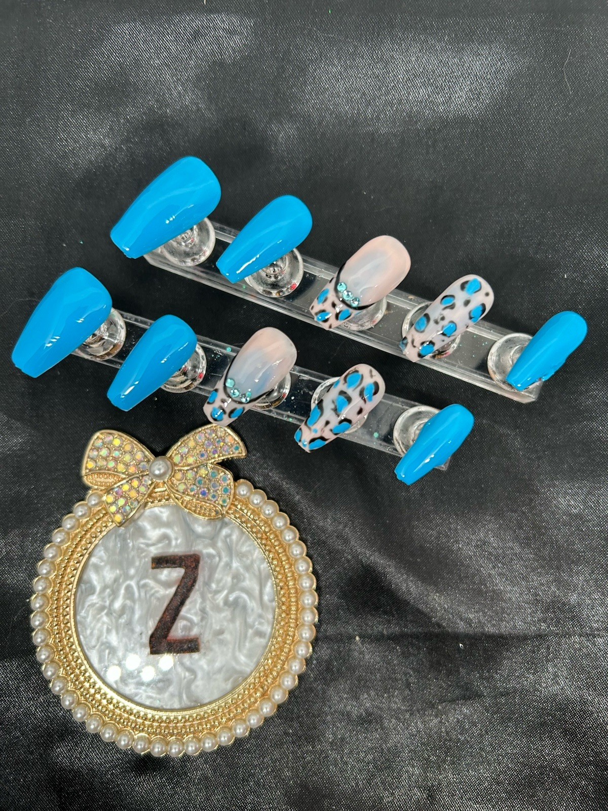 Z NAILZ! Handmade M Coffin Turquoise W/Animal Print Press On Nails