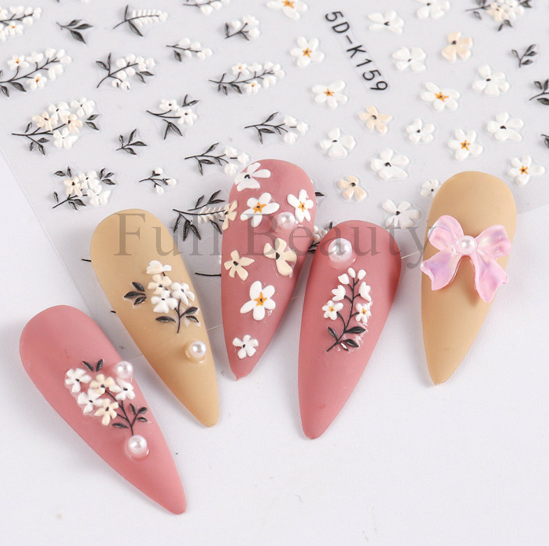 2 Sheets 5D Embossed Love Flower Bunny Daisy Fingers Toe Nail Art Stickers NS25