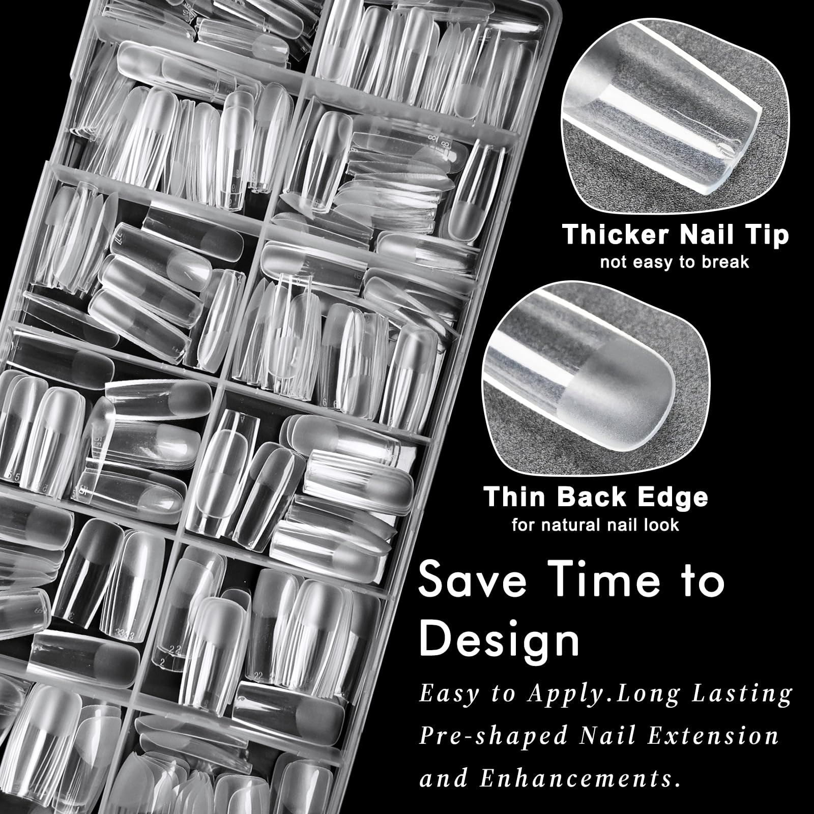 AddFavor Long Square Nail Tips, 300pcs Gel Tips Long, Clear