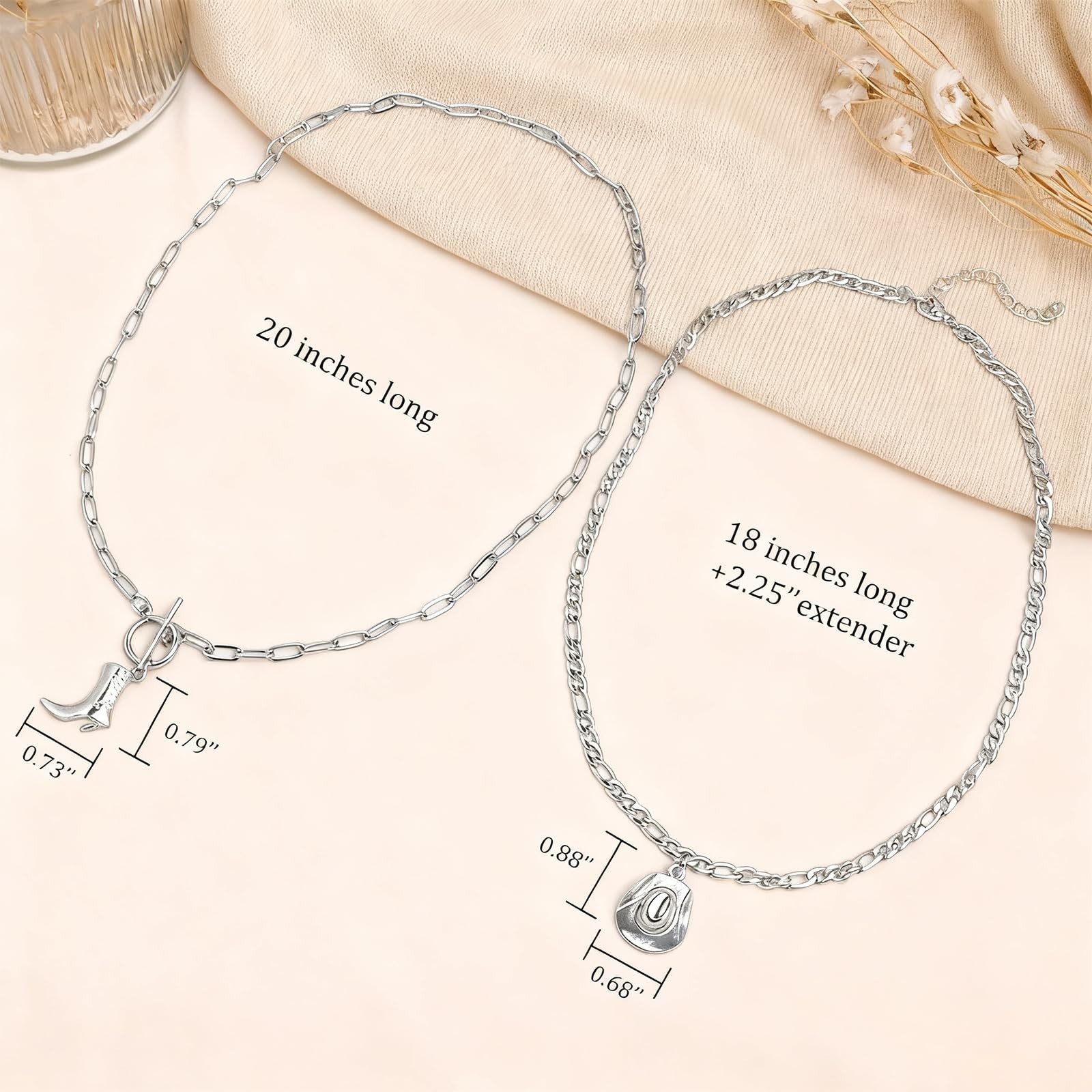 Jean Beau Western Cowgirl Necklace for Women, Dainty Gold Silver Cowboy Hat B…
