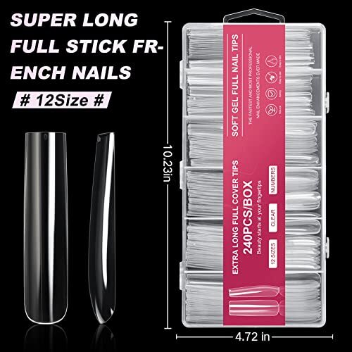 Extra Long Square Full Cover Nail Tips 240PCS XXXL Clear Full Cover Fake