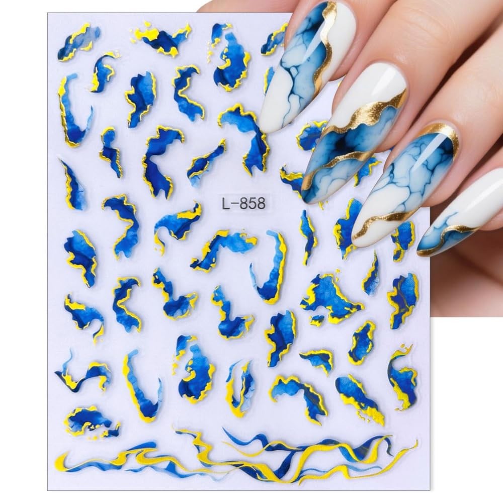 Gold Nail Stickers Colorful Wave Line Nail Decals Marble Nail Designs Ribbon …