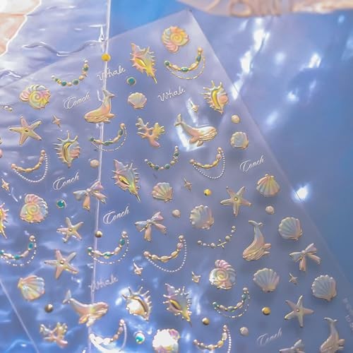 Summer Nail Art Stickers Decals Golden Ocean Theme 5D Embossed Nail style4