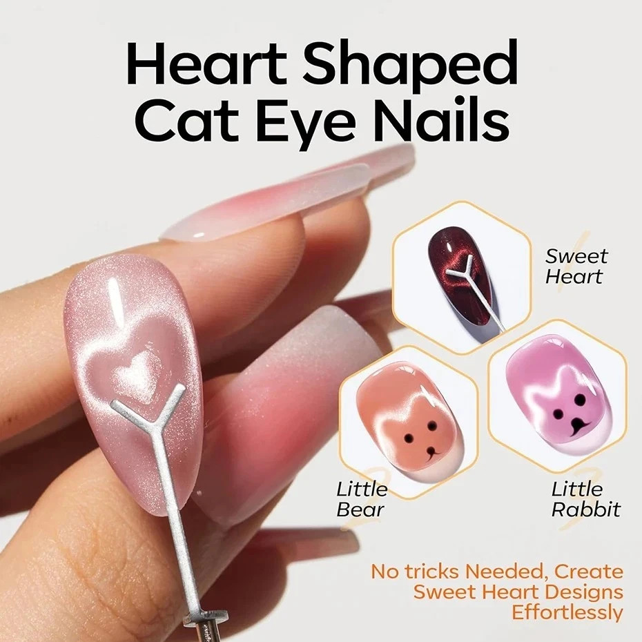 6PCS Cat Eye Nail Magnet Set Heart French Tip Gel Polish Manicure Tool