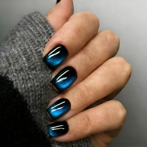 Cat Eye Press on Nails Short – Blue Black Press On Nails square black blue