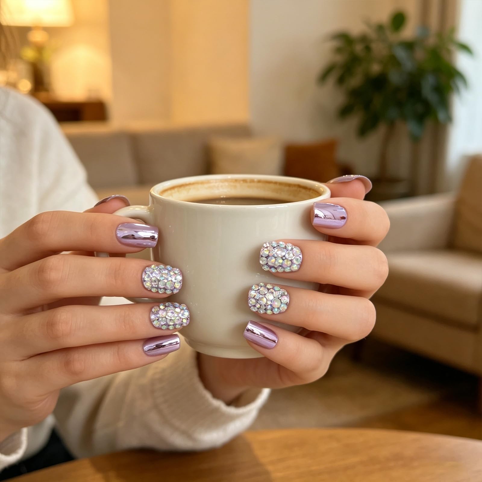 iMABC Luxury Press On Nails With Rhinestones Crystal 27 Piece Set, L5537