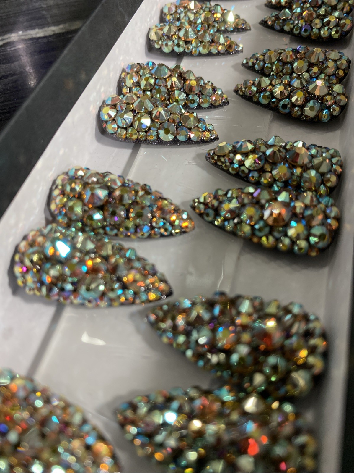 Press On Nails Handmade 24 Med Stiletto Ab Fire Crystal Nails Gel / Gel Polish