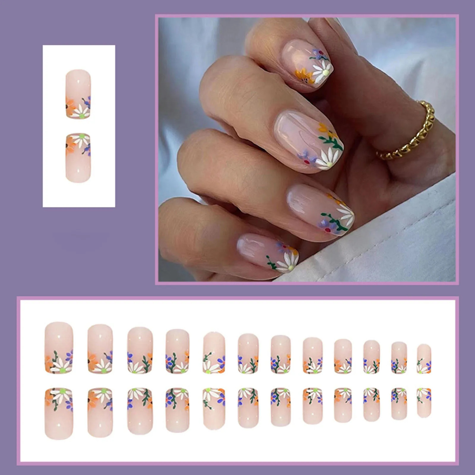 24pcs Natural Nude Pink White Coffin French Press On Nails
