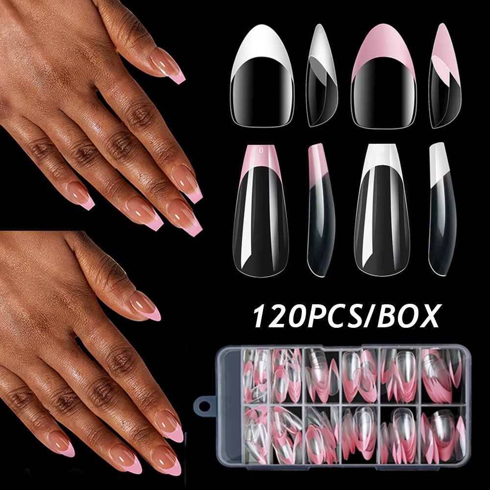 120Pcs/Box Short Square Nails Tips Full Cover Clear French False Nail Extension’