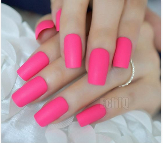 Hot Pink Frosted Square Medium Press on Nails