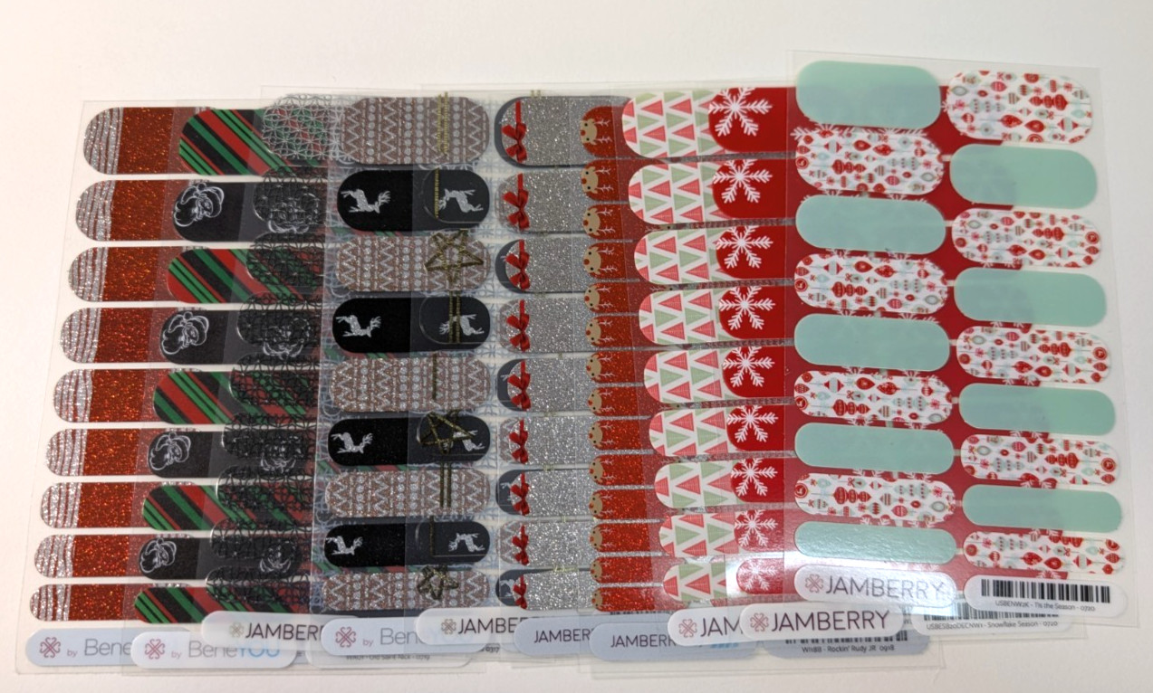 Jamberry Nail Wraps Full Sheets – Winter December Christmas Navidad – Lot of 10