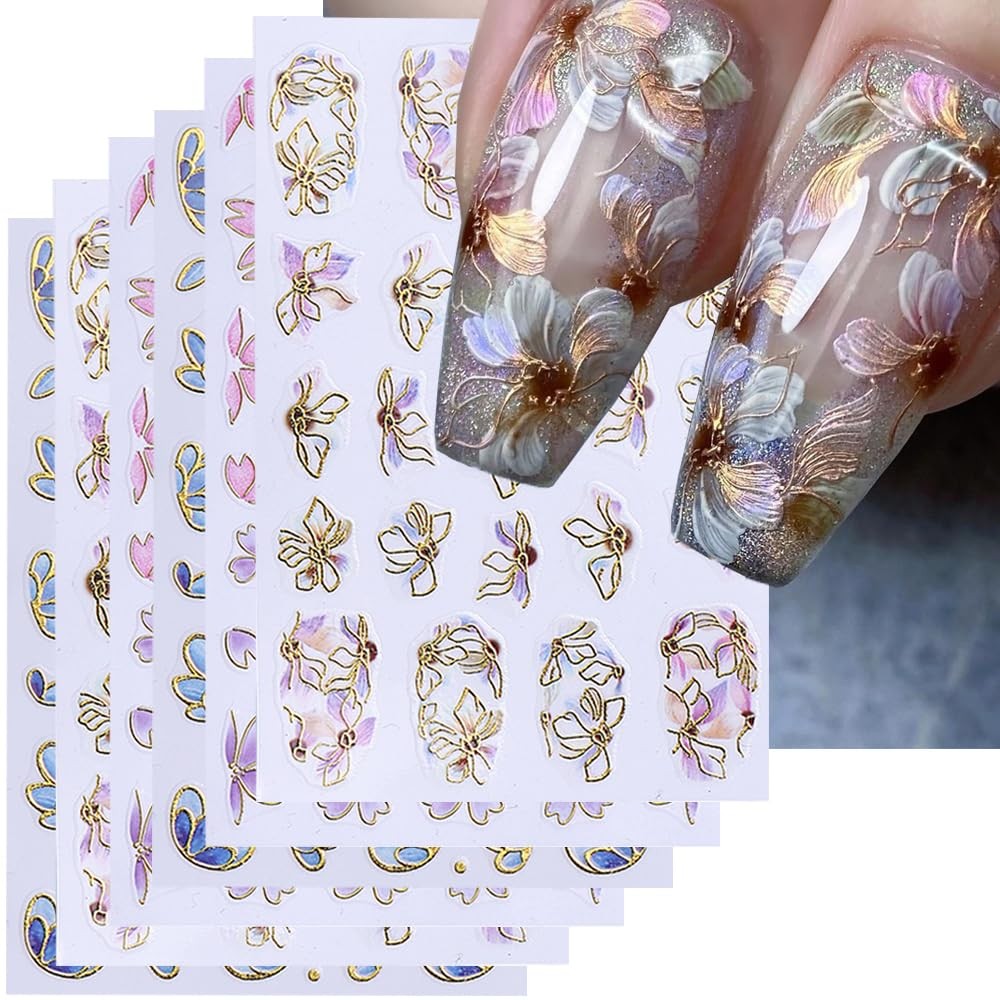 Flower Nail Stickers 3D Elegant Floral Nail Art Decal 6PCS 3D SelfAdhesive Ja…