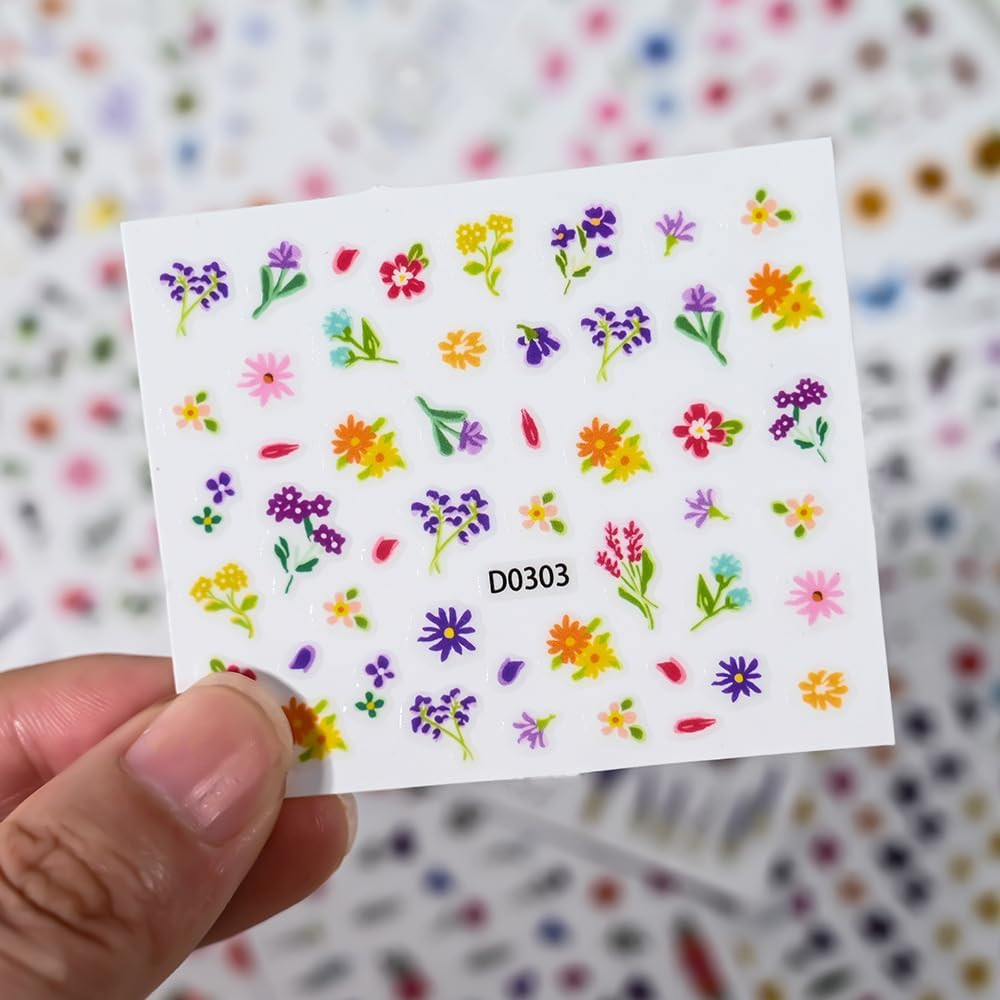 30 Sheets Flower Nail Stickers for Nail Art, 3D Self-Adhesive Wildflower Nail De