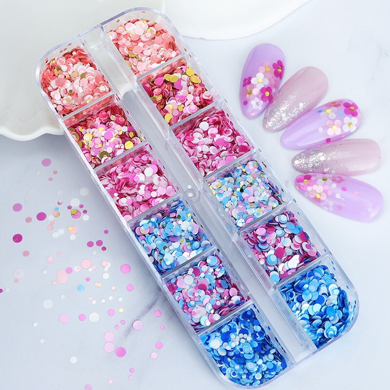 12 Grids Round Dot Shape Mini Nail Sequins Glitter Nail Art Paillette
