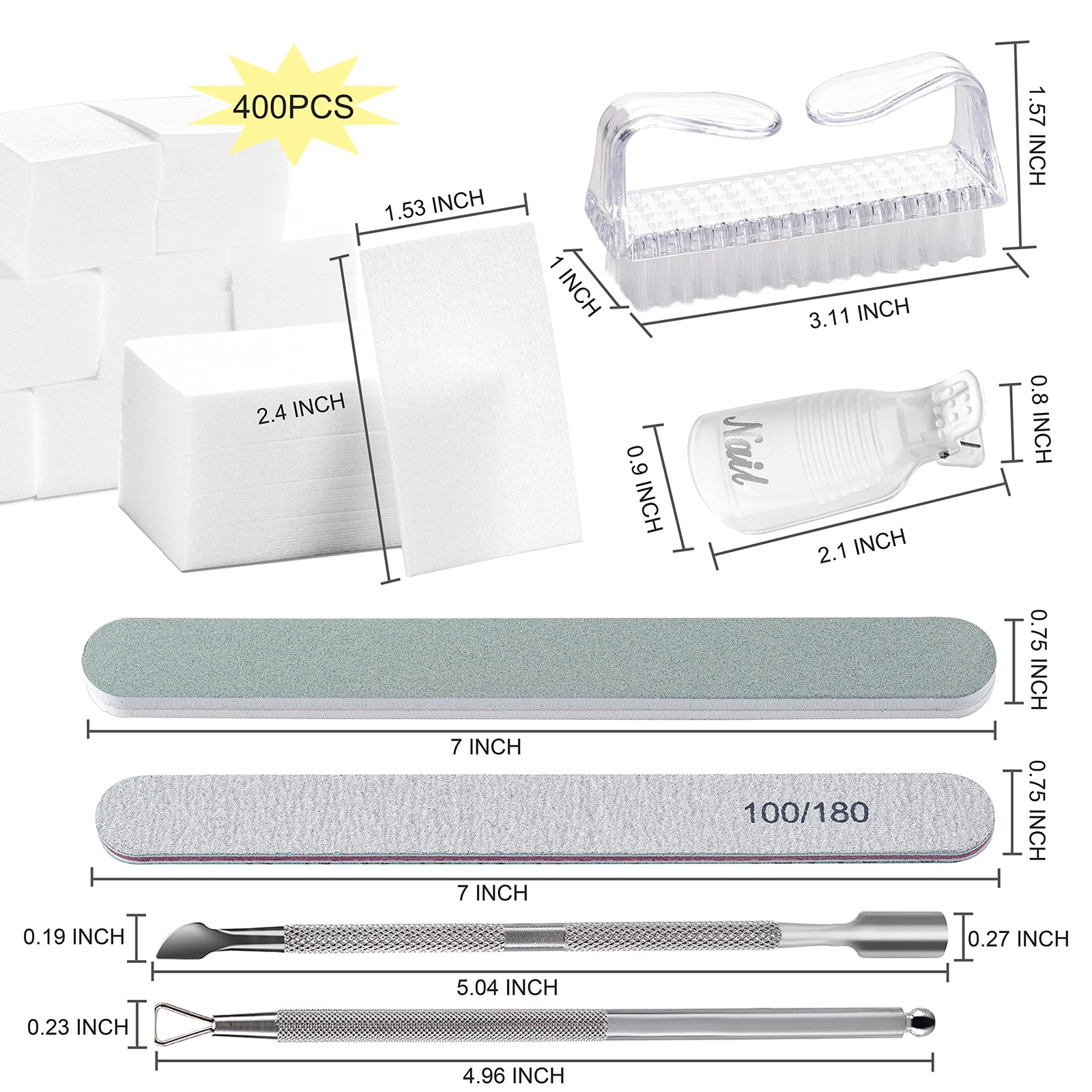 Gel Polish Remover Tools Kit – 10 Clips, 400 Lint-Free Wipes, Files Clear