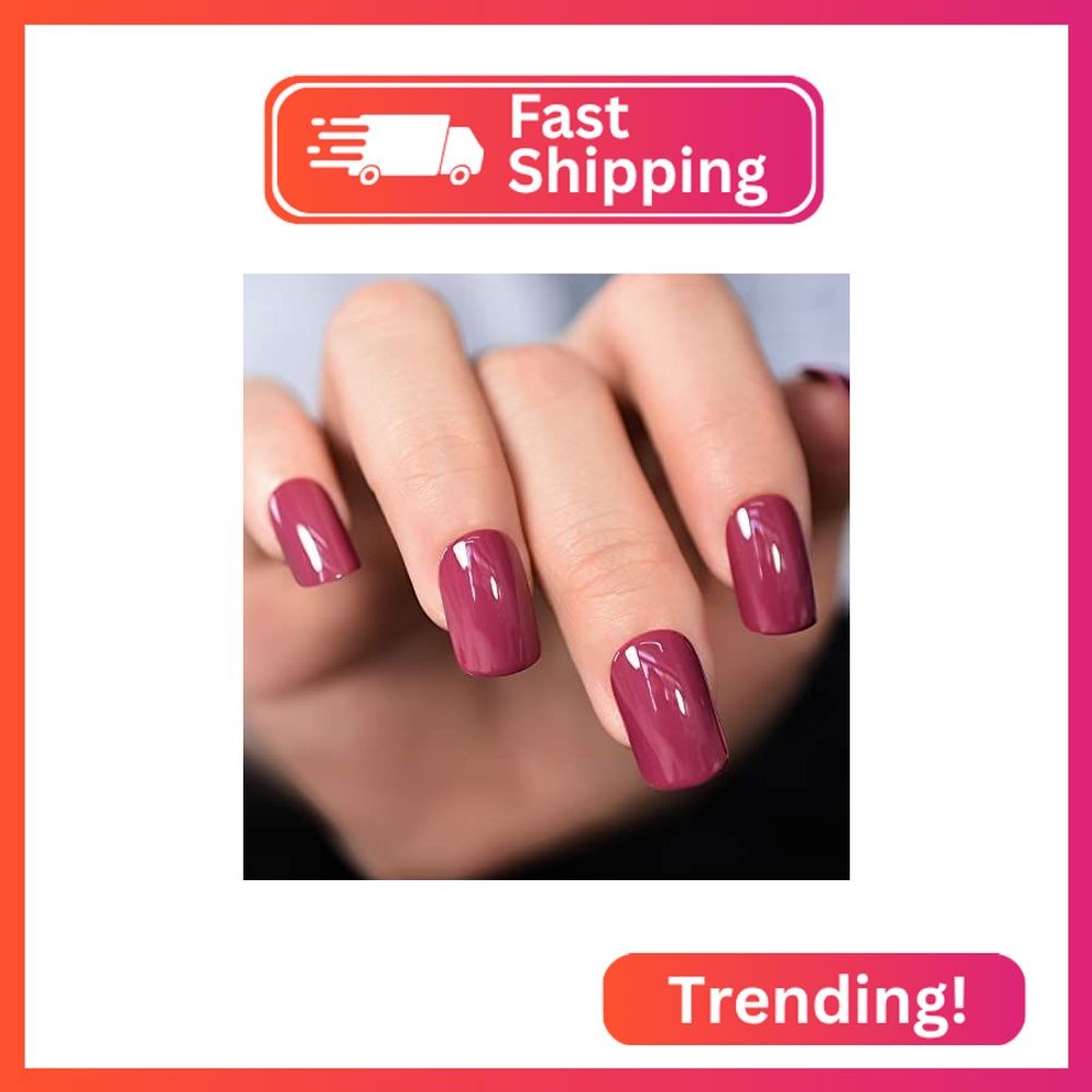 iMABC Glossy Finished Dark Rose Pink Press On Nails Medium Length Squoval Women