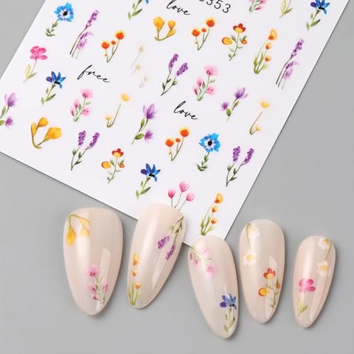 Spring Nail Stickers for Nail Art Flower Nail Decals 5PCS Self Flower-02