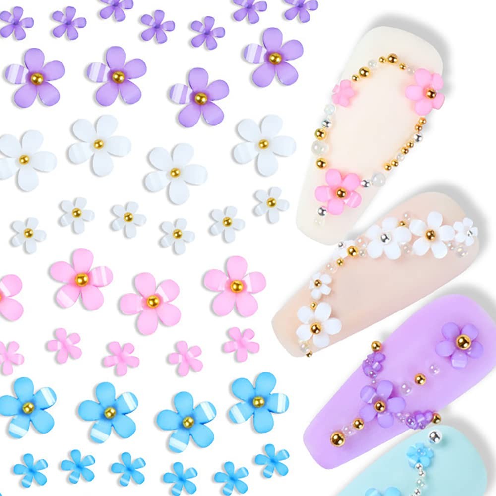 3D Flower Nail Charms, 2 Boxes 3D Acrylic Flower Nail Art Rhinestones White P…