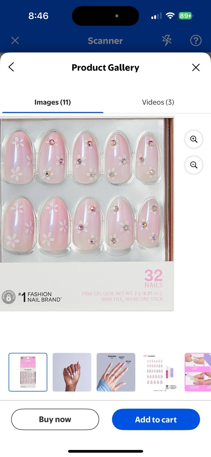 2 Pack KISS 32 GLUE ON NAILS GLAM 3D & Jeweled Breeze of Bliss Pink Medium