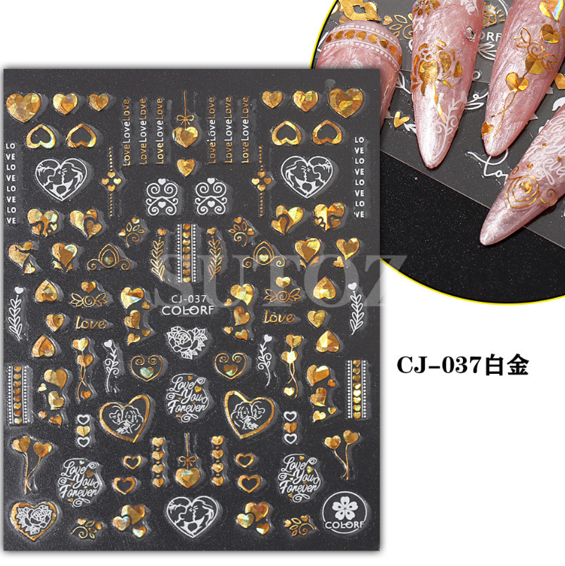 3D Nail Art Sticker Gold White Heart Rose Flower Kiss Lace Valentine Bridal NH11