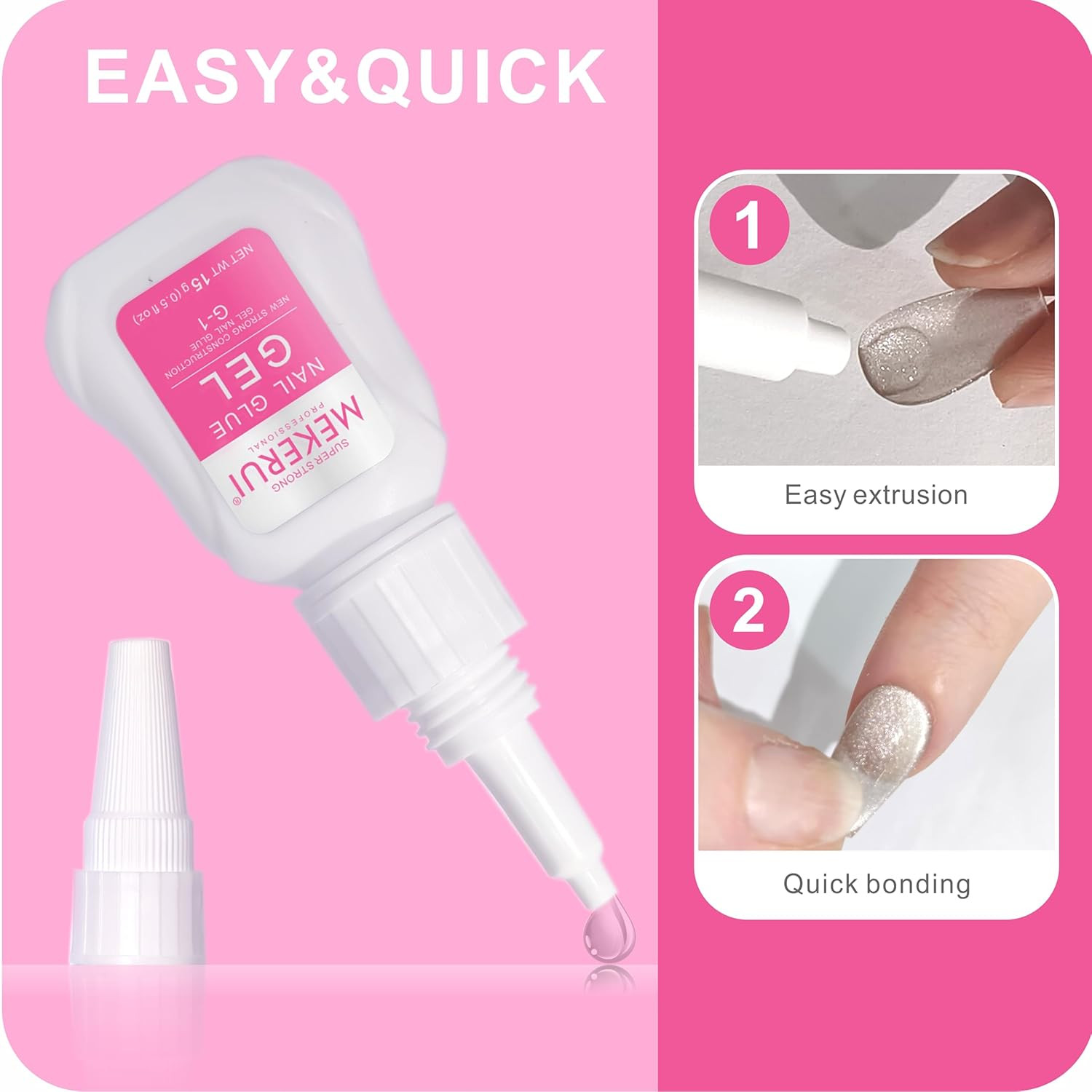 Nail Glue & Remover Kit – 30+ Days Long-Lasting Gel, No UV Light Needed, Dropper