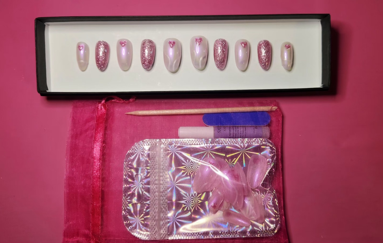 Press-on Nails Handmade Round Shape Medium Length Sculpted