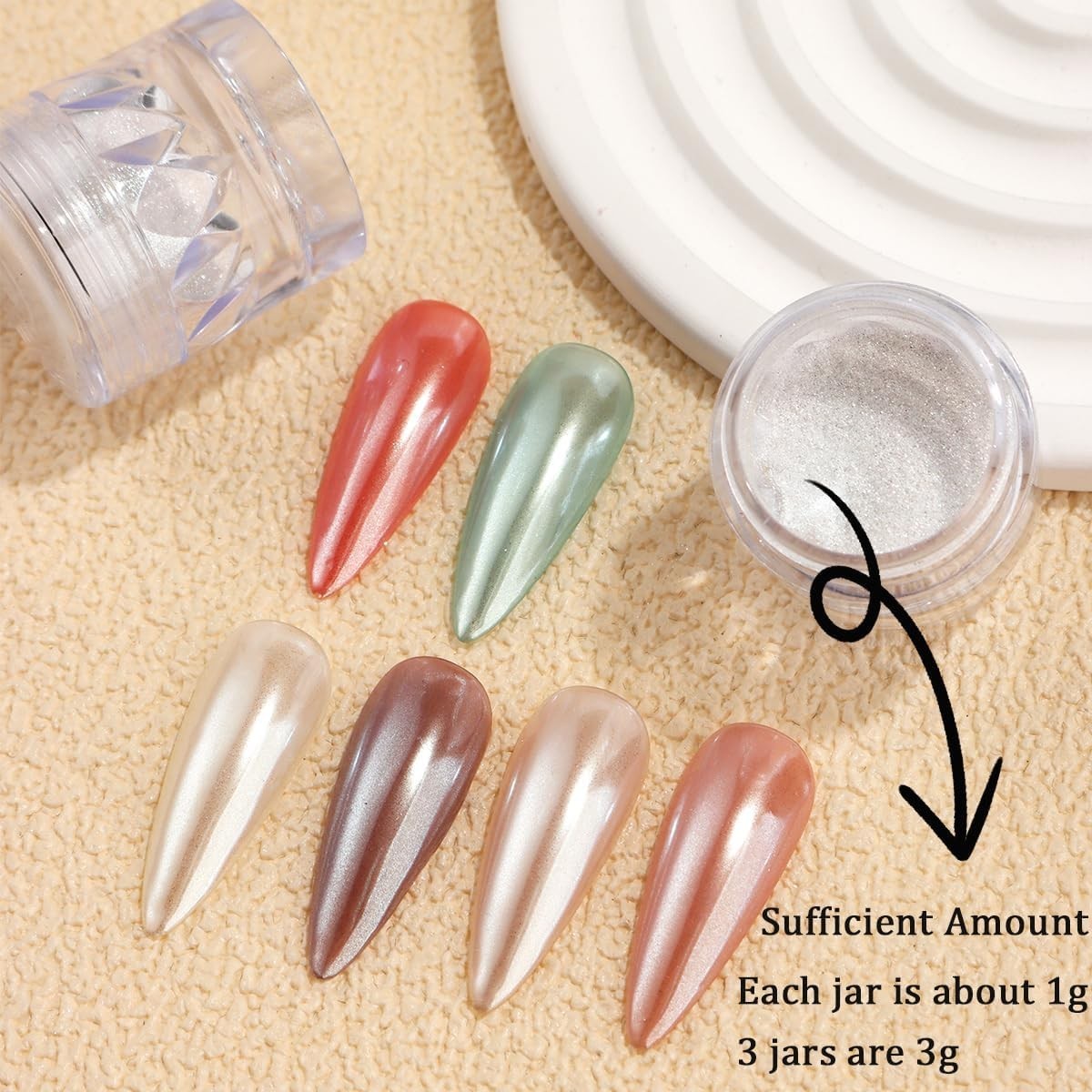 3Pcs Moonlight White Pearl Chrome Nail Powder, Super Glossy Clear Mirror Effect
