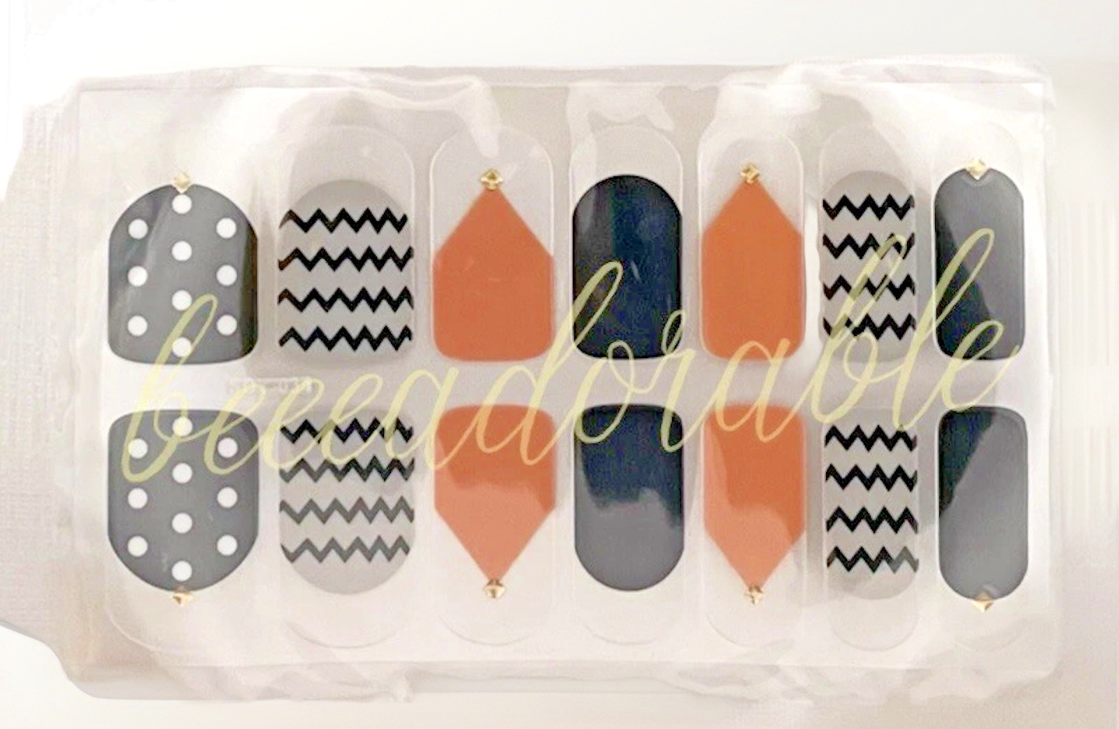 Geometric Nail Wraps Orange Grey Black Zig Zag Polka Dot Stickers US SELLER