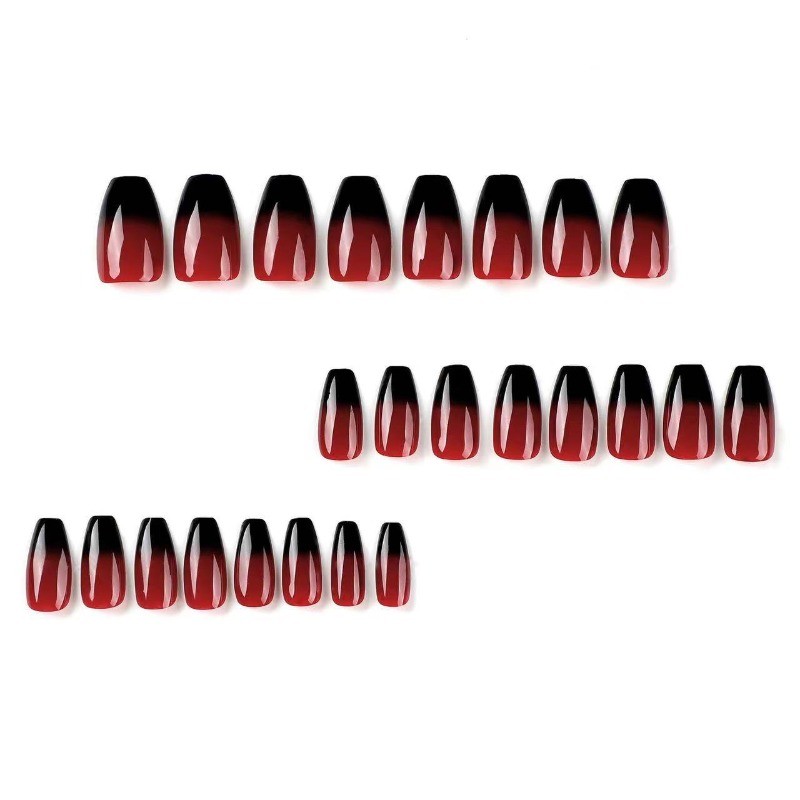 48pcs-Edgy Gradient Nails, Press on Almond with Black and Burgundy Ombre