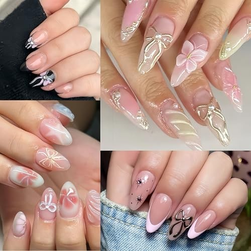 8pcs Black Gold Bow Nail Art Stickers – Colorful Bowknot Ribbon Nail bowknot