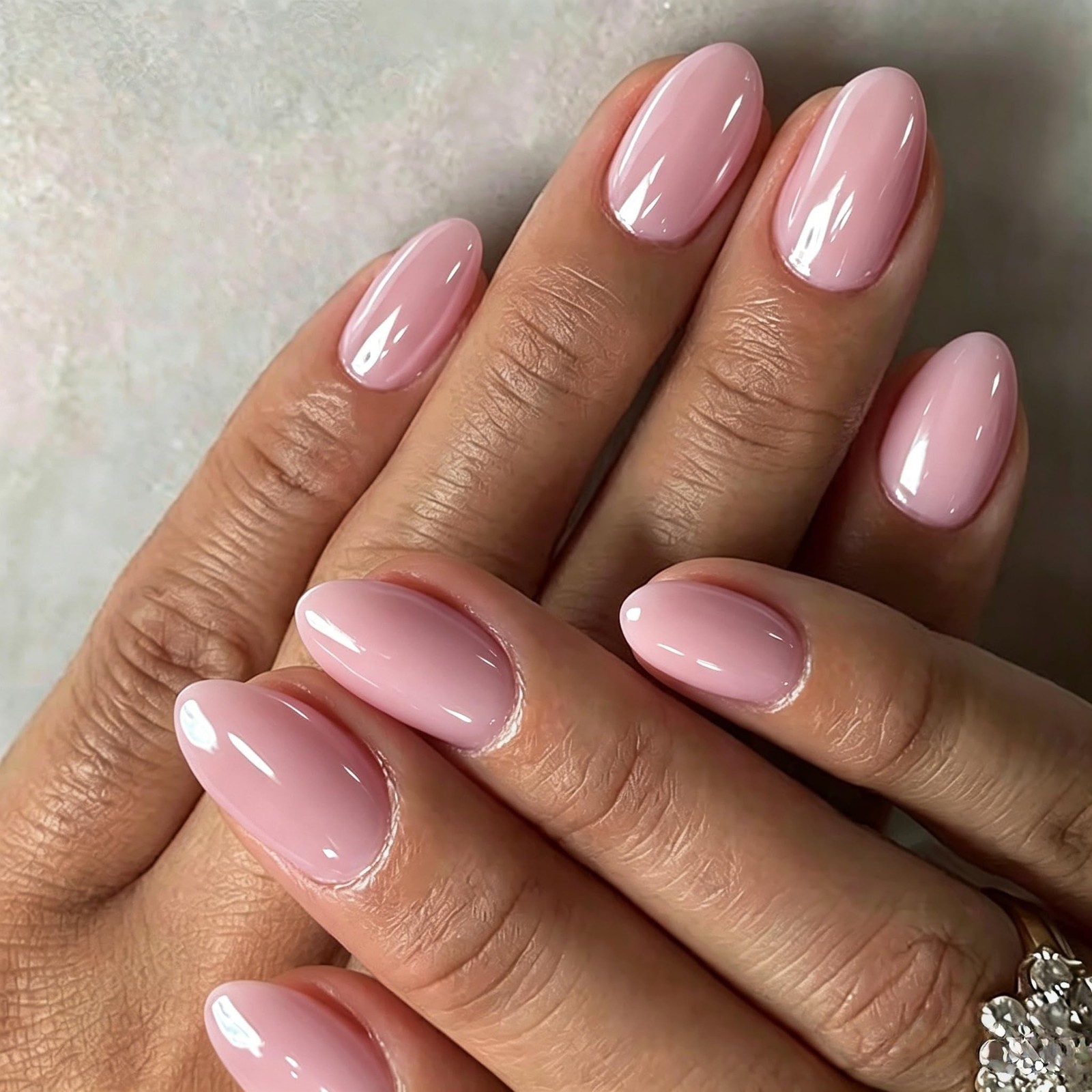 KXAMELIE Baby Pink Chrome Press On Nails Short, Shiny Extra Short Almond Pres…
