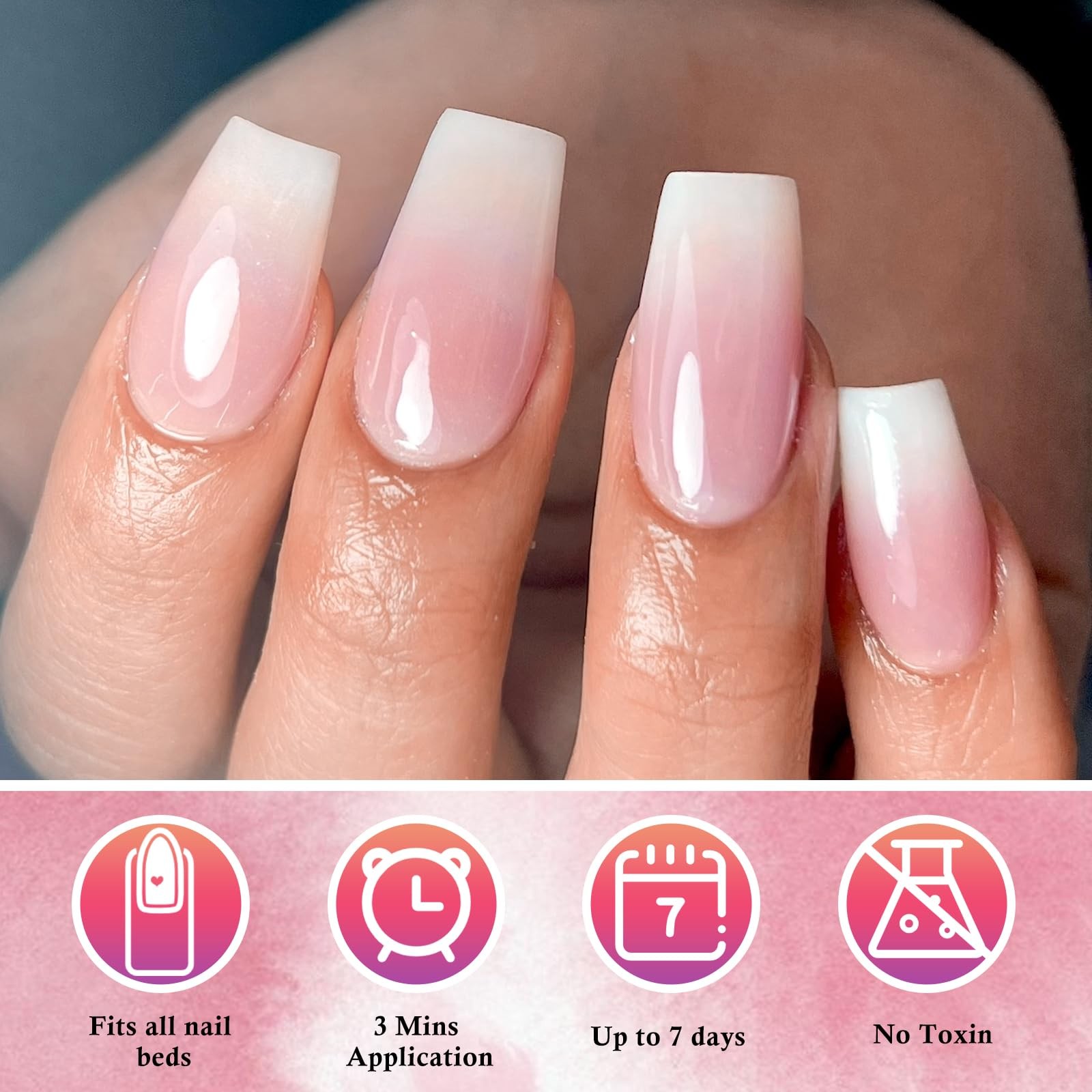 AddFavor 120pcs Ombre Press on Nails Long Square – Long, Ombre-Pink white
