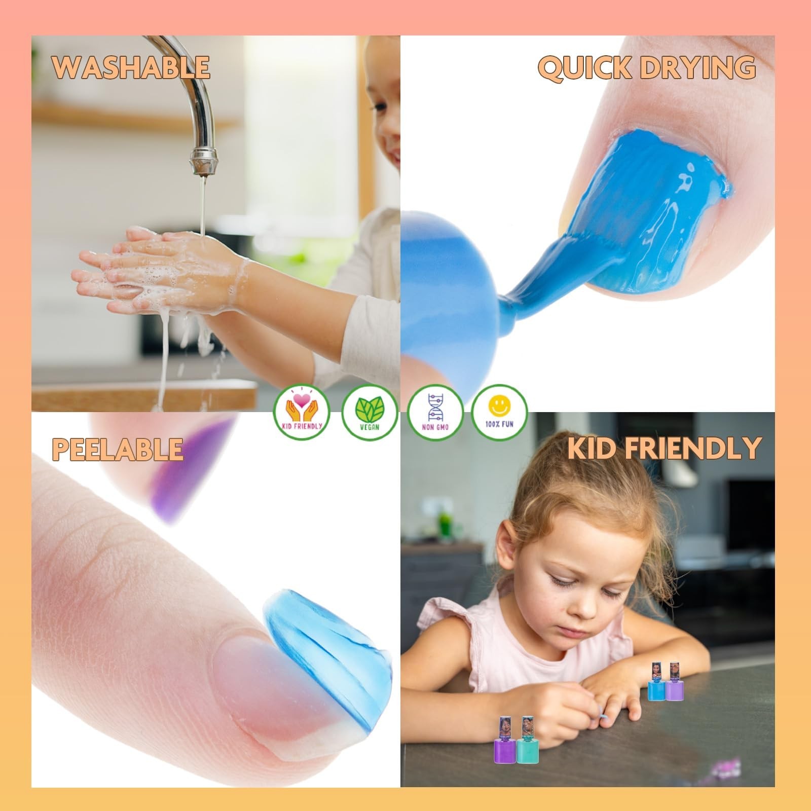 Townley Girl Moana 2 Non-Toxic Water-Based Peel Off Nail Polish Set with Glit…