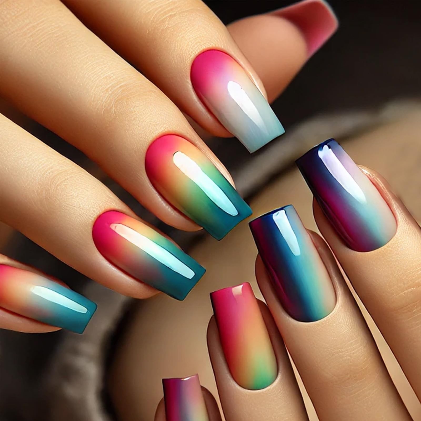 Ombre Press on Nails Colorful Gradient 0.04 Fl Oz (Pack of 24), Multicolor