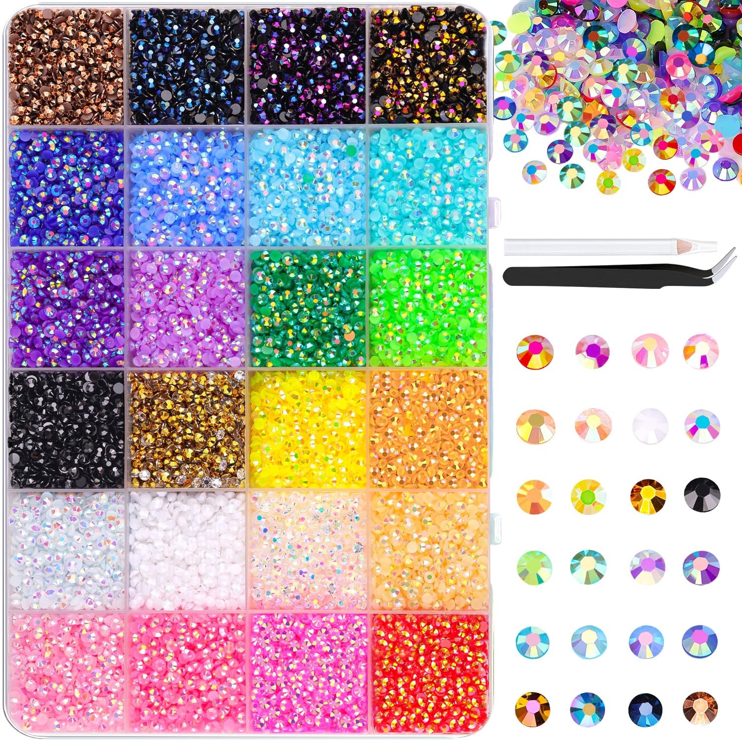 32000Pcs Resin Rhinestones for Crafting w/ Tweezers, Mixed-Color 3mm Non Hotfix