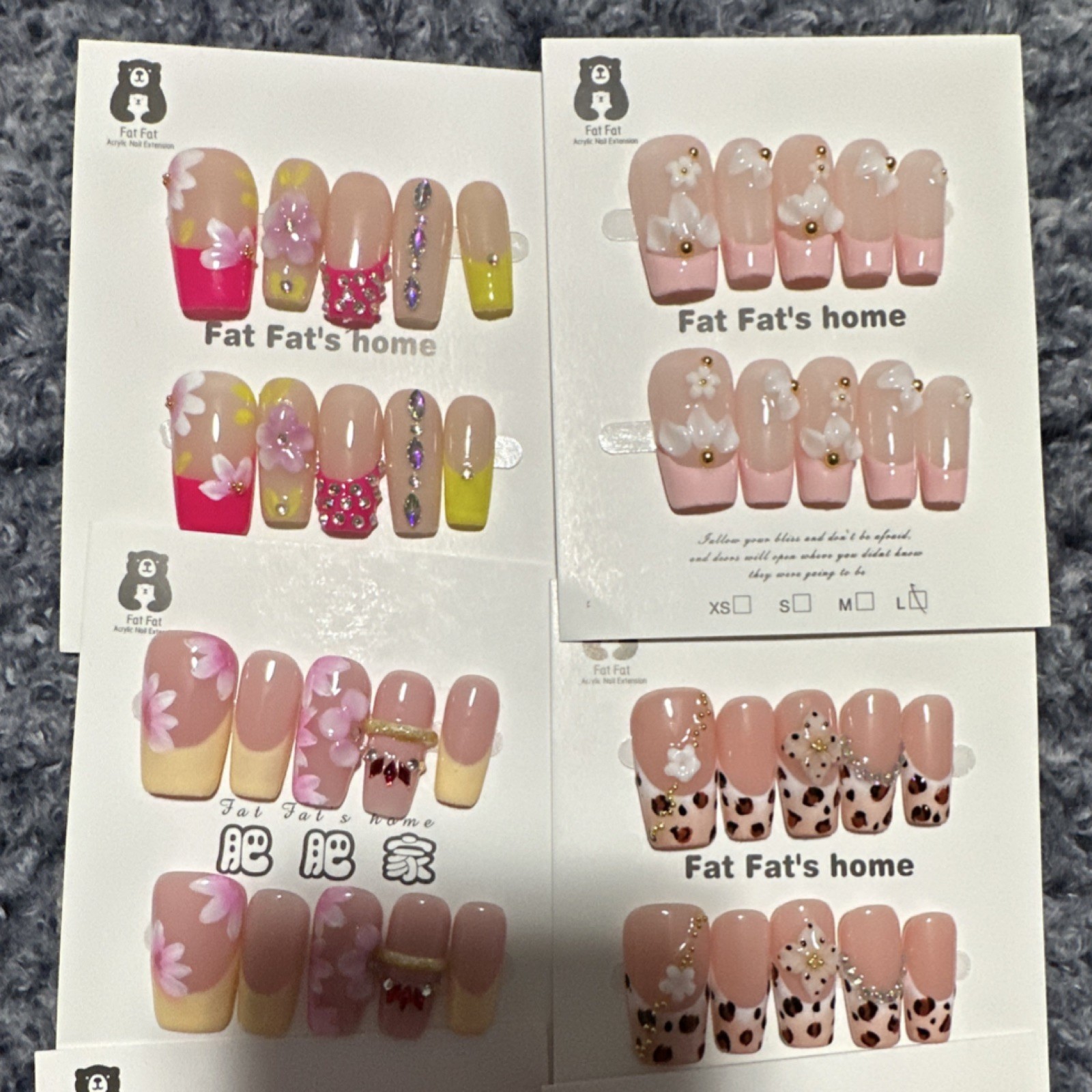 Fat Fat’s home Press-On Nails Set Square Medium 3D Glitter Floral Animal Heart
